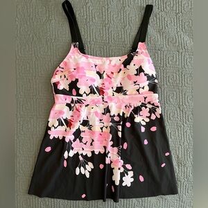 Floral Pink and Black Tank Top